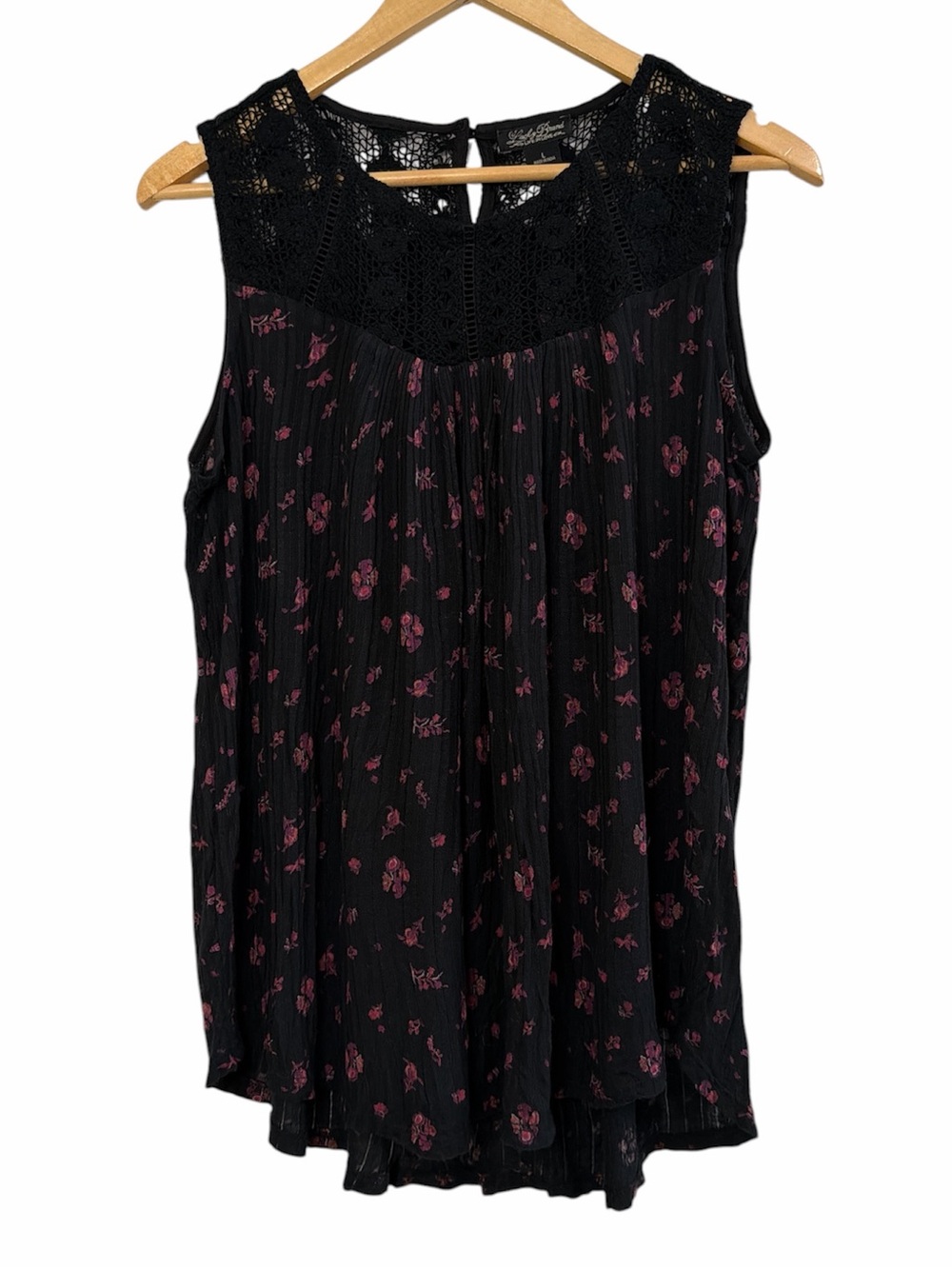 Lucky Brand Black Floral Crochet Lace Sleeveless Boho Top Large